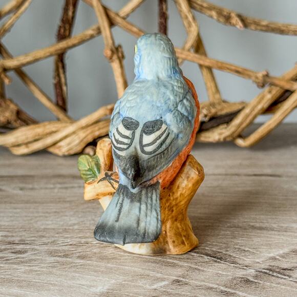 Vintage Blue Bird w/ Orange Breast Bisque Figurine-Porcelain-Hand Painted-2.5"H - Picture 3 of 7